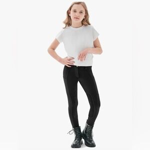 Equestrian Breeches Girls Horse Riding Pants with Zipper Pockets and Knee-Patch